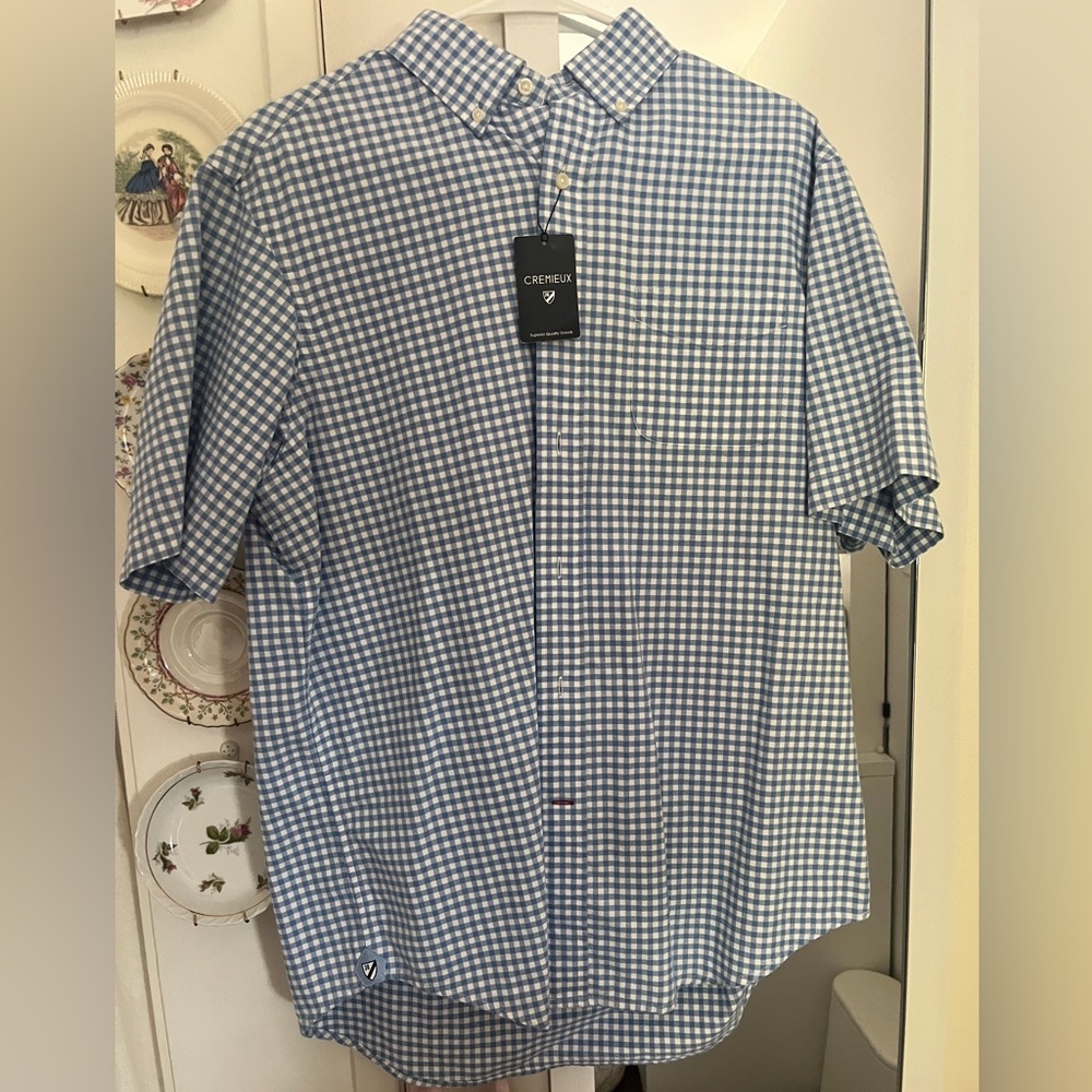 Cremieux Men’s Blue Gingham Short Sleeve Button Up